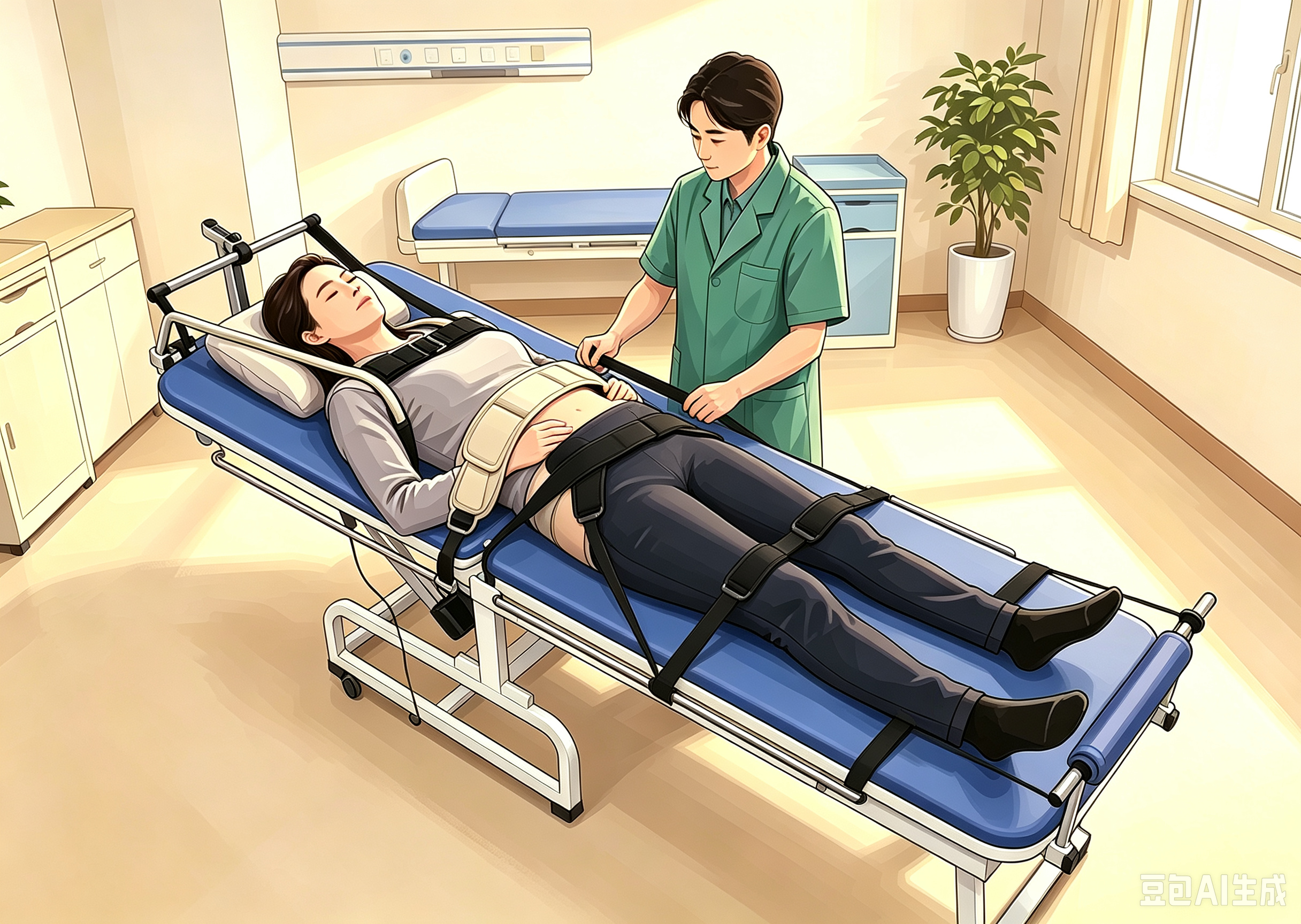 Auto traction bed for low back pain